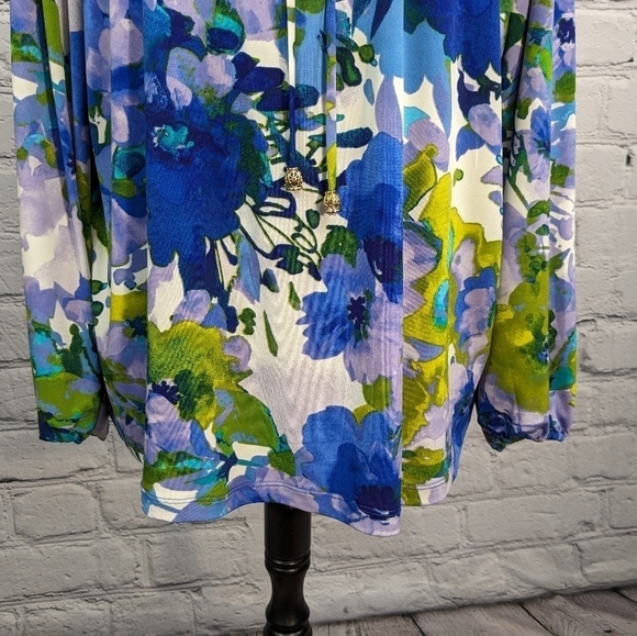 Susan Graver Women's Long Sleeve Stretch Knit Floral Print Sz L Top Tie Front B6 - Picture 7 of 12